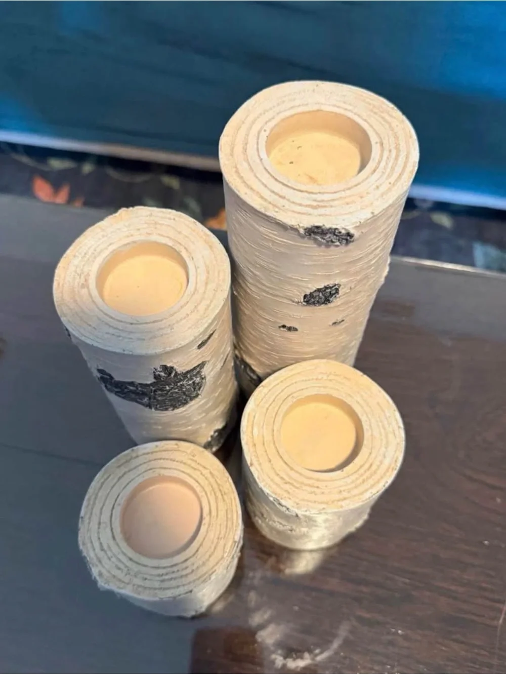 Birch Bark Style Pillar Candle Holders - Set of 4